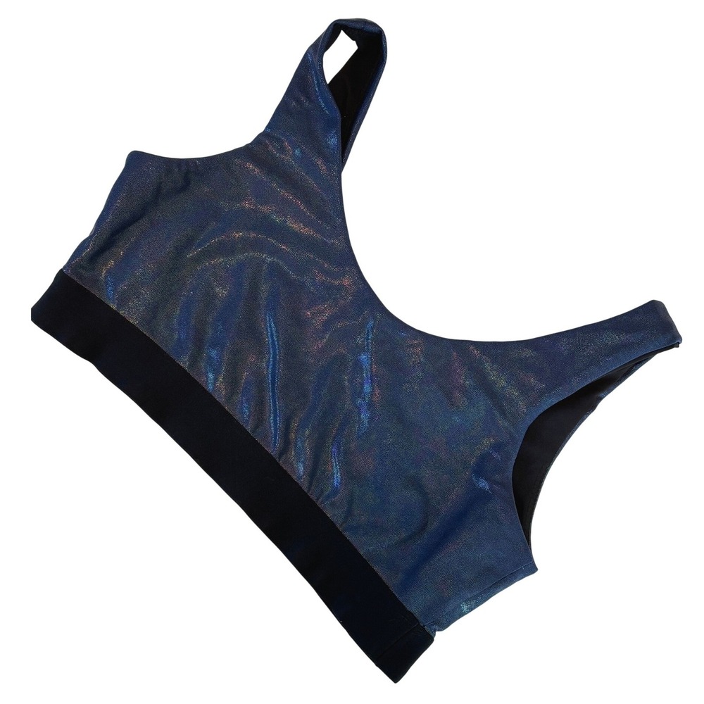 Heroine Sport Sports Bra Blue Iridescent Womens Size Medium Metallic Shimmer